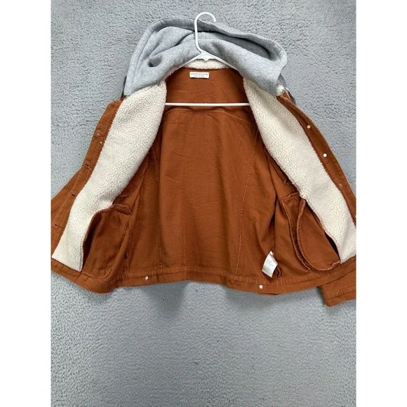 Paper Crane Jacket Womens Medium Rust Brown Sherpa Collared Hooded Denim Coat - Picture 4 of 12